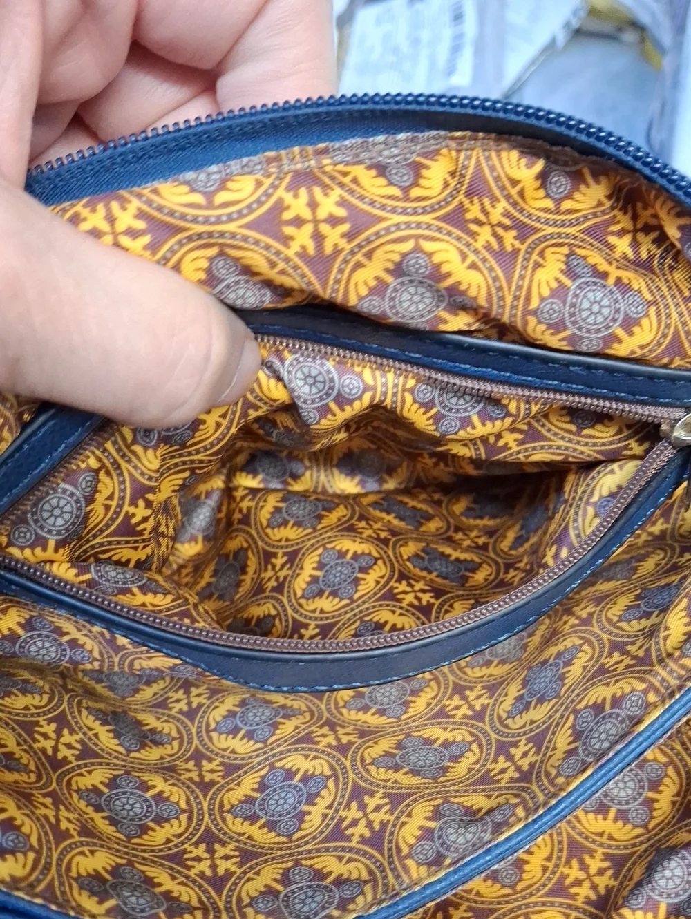 Blue Crossbody Shoulder Bag Multi Pockets Gold Hardware Preloved 10x1x1